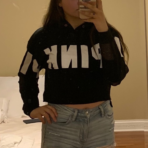 Victoria's Secret Tops - PINK Cropped Black Hoodie